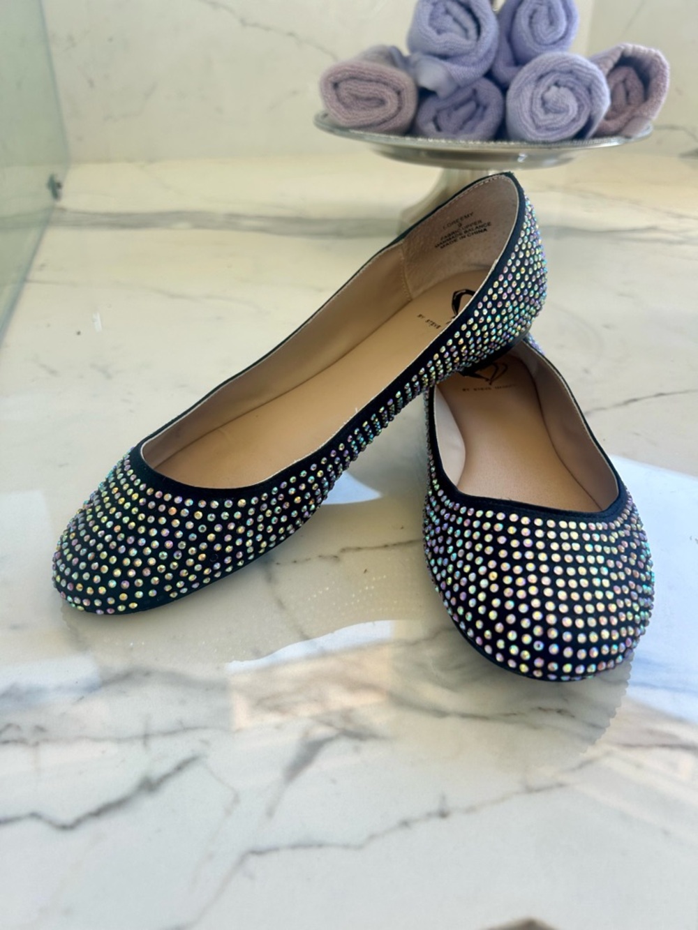 Steve Madden I-Dreemy Iridescent Rhinestone Baller Flats Size 9